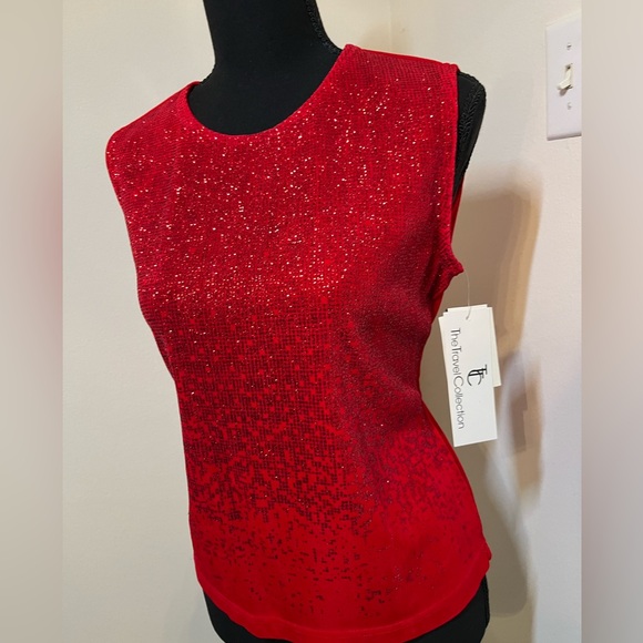 NWT - M Red Glitter Short Sleeve Spandex Top, The Travel Collection - Hip Length - Picture 4 of 13